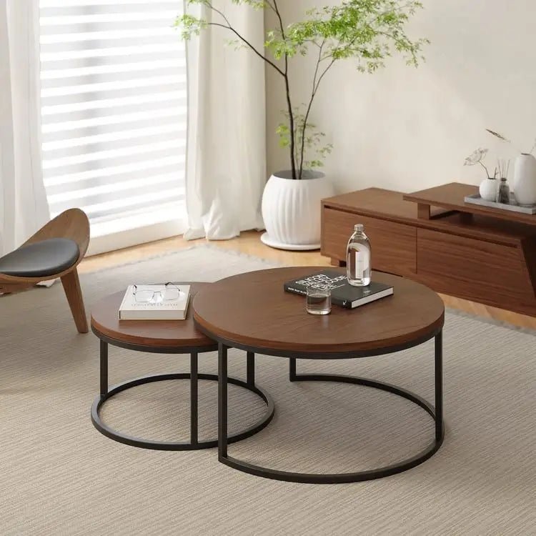2 - Piece Round Nesting Coffee Table Set – Walnut MDF Tops - enkajihomestore