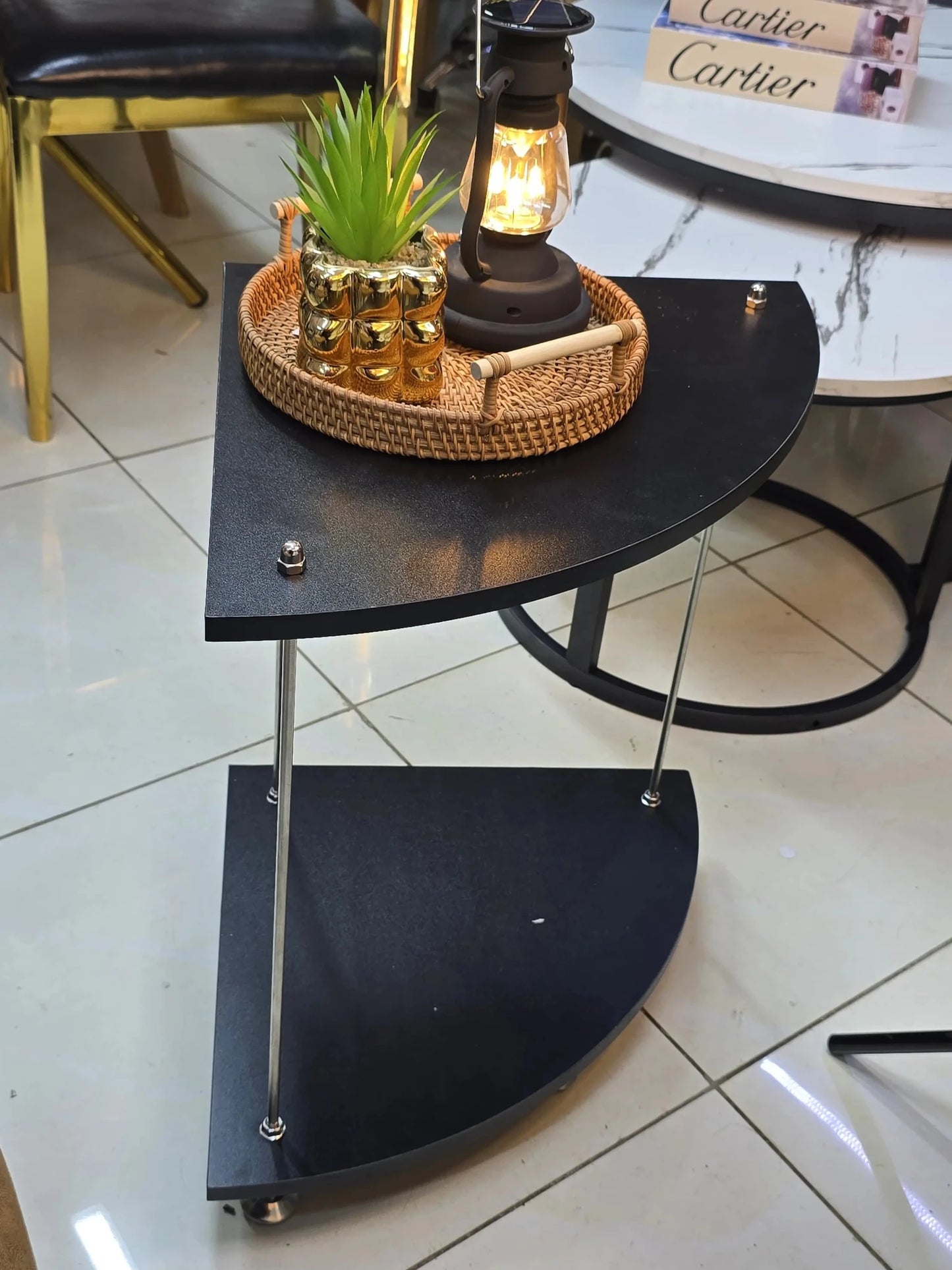 2 - Tier Half - Moon Side Table - enkajihomestore