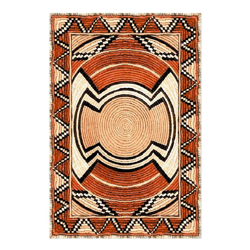 African Tribal Pattern Area Rug 200×290cm – Boho Medallion Floor Rug with Fringe Border - enkajihomestore