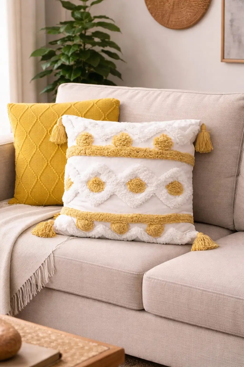 Boho Tufted Cushion Cover with Tassels – Spiral Embroidered Throw Pillow Cover for Sofa and Bedroom - enkajihomestore