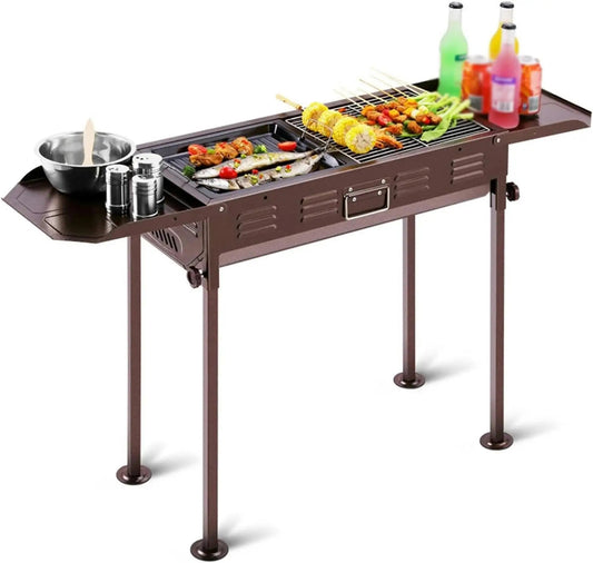 Large Foldable Charcoal BBQ Grill – Portable Standing Barbecue with Side Shelves and Air Vents - enkajihomestore
