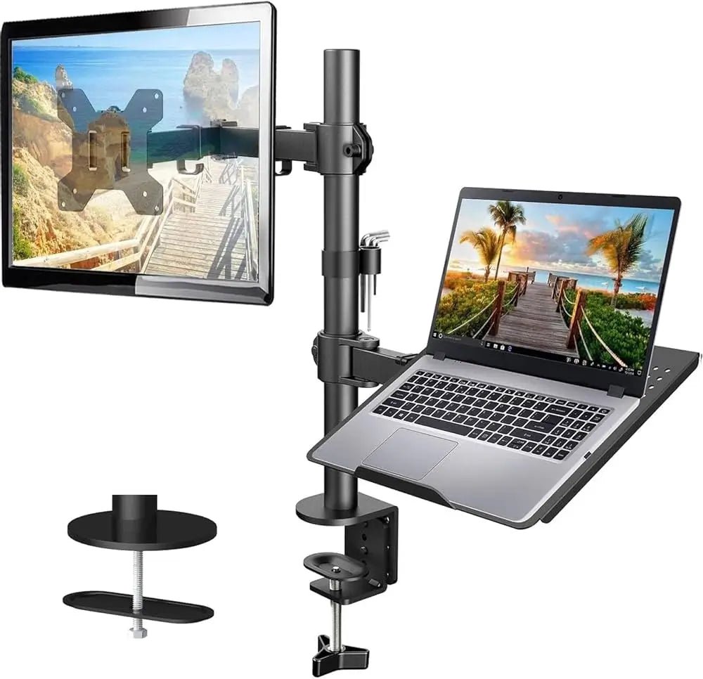 Monitor Arm with Laptop Tray – Single Screen Desk Mount - enkajihomestore