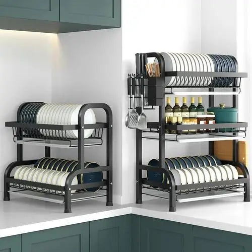 Heavy Duty 2 Tier & 3 Layer Dish Rack – Stainless Steel Kitchen Organizer