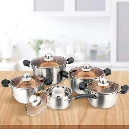 10pc Stainless Steel Cooking Pots Set – Durable Multi - Size Kitchen Cookware - enkajihomestore