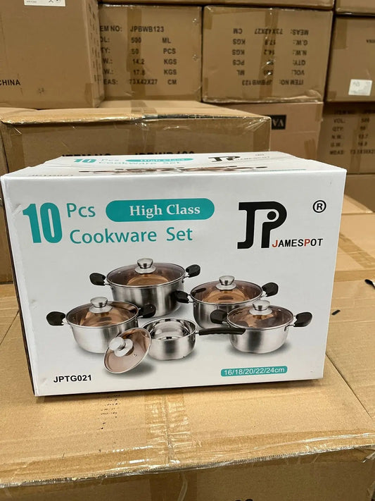 10pc Stainless Steel Cooking Pots Set – Durable Multi - Size Kitchen Cookware - enkajihomestore