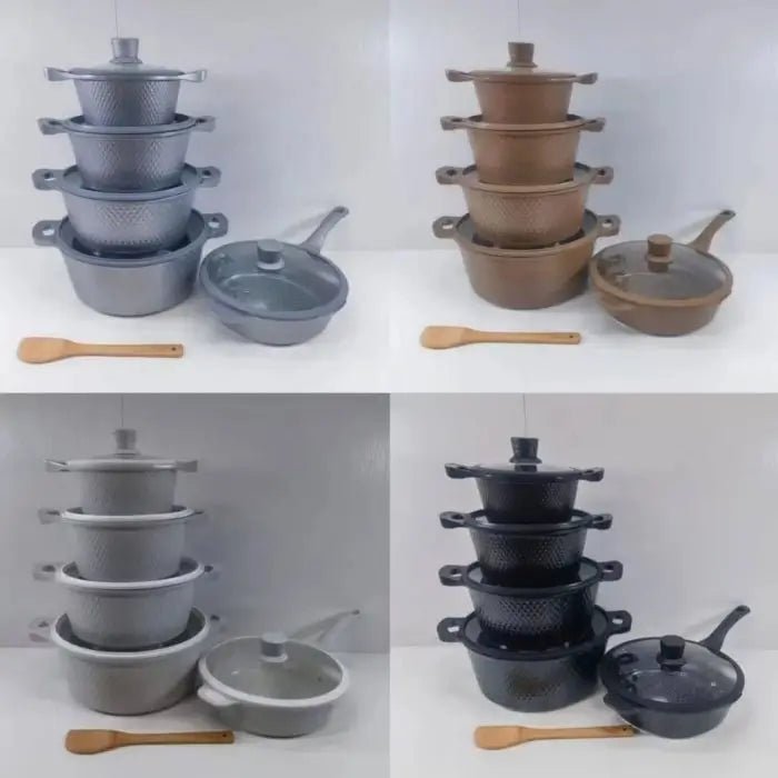 11 Piece Non Stick Cookware Set with Silicone Lids – Multi - Purpose Kitchen Cooking Pots - enkajihomestore