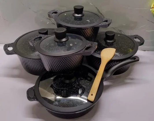 11 Piece Non Stick Cookware Set with Silicone Lids – Multi - Purpose Kitchen Cooking Pots - enkajihomestore