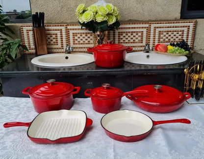 11pc Enamelled Cast Iron Casserole Pot – Heavy Duty Cooking Dutch Oven - enkajihomestore
