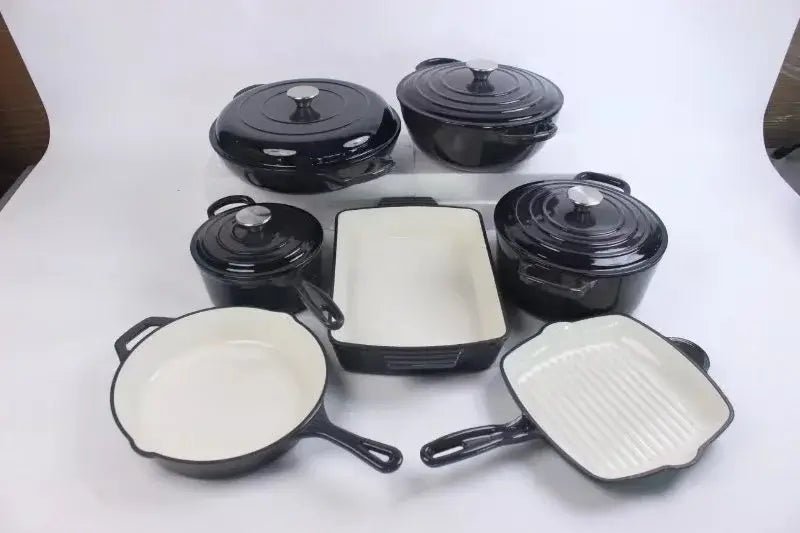 11pc Enamelled Cast Iron Casserole Pot – Heavy Duty Cooking Dutch Oven - enkajihomestore