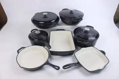 11pc Enamelled Cast Iron Casserole Pot – Heavy Duty Cooking Dutch Oven - enkajihomestore