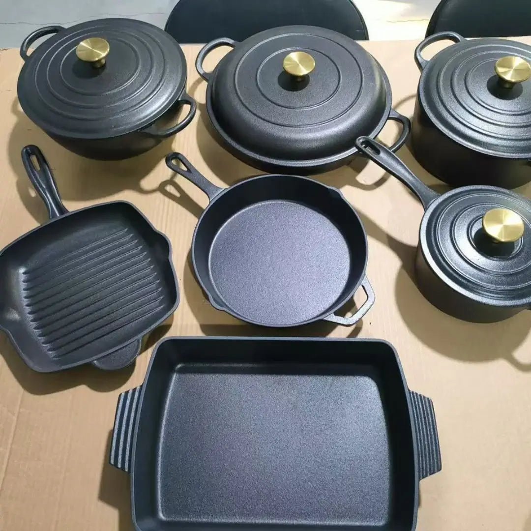 11pc Enamelled Cast Iron Casserole Pot – Heavy Duty Cooking Dutch Oven - enkajihomestore