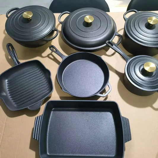 11pc Enamelled Cast Iron Casserole Pot – Heavy Duty Cooking Dutch Oven - enkajihomestore