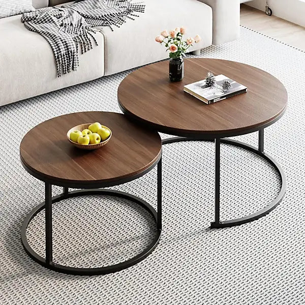 2 - Piece Round Nesting Coffee Table Set – Walnut MDF Tops - enkajihomestore