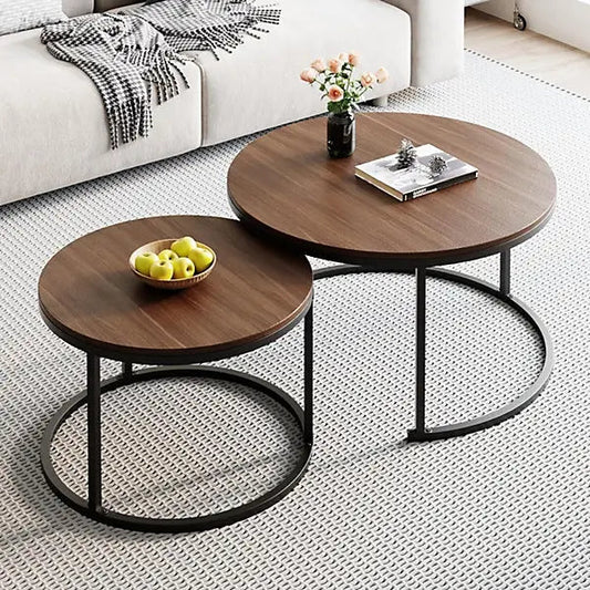 2 - Piece Round Nesting Coffee Table Set – Walnut MDF Tops - enkajihomestore