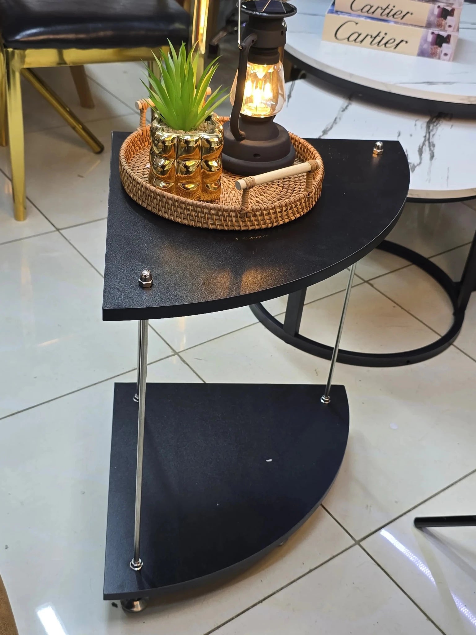 2 - Tier Half - Moon Side Table - enkajihomestore