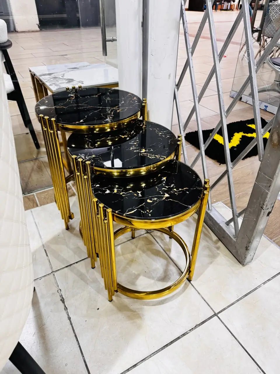 3 - Piece Round Nesting Tables Set – Faux Marble Tops - enkajihomestore