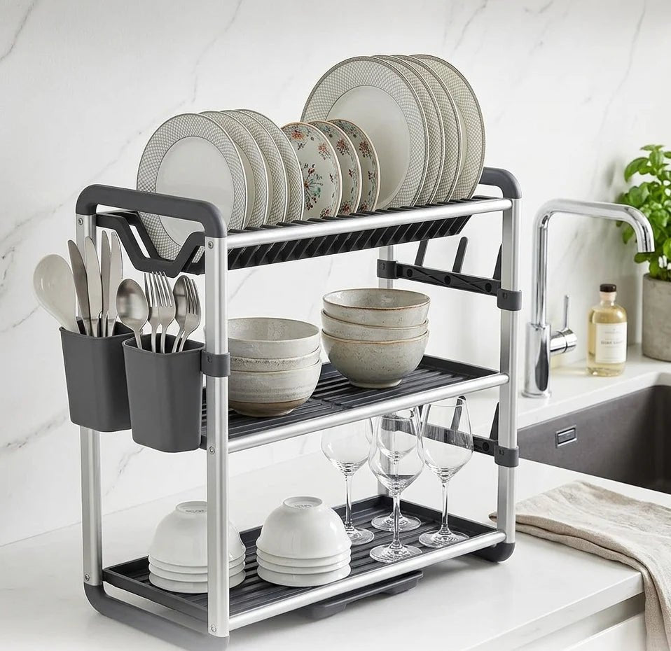 3 Tier Kitchen Dish Rack – Large Capacity Countertop Dish Drainer - enkajihomestore