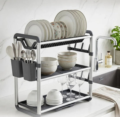 3 Tier Kitchen Dish Rack – Large Capacity Countertop Dish Drainer - enkajihomestore
