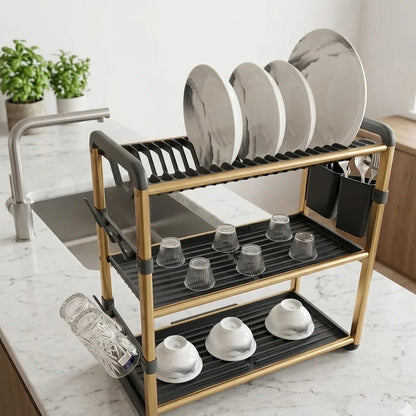 3 Tier Kitchen Dish Rack – Large Capacity Countertop Dish Drainer - enkajihomestore
