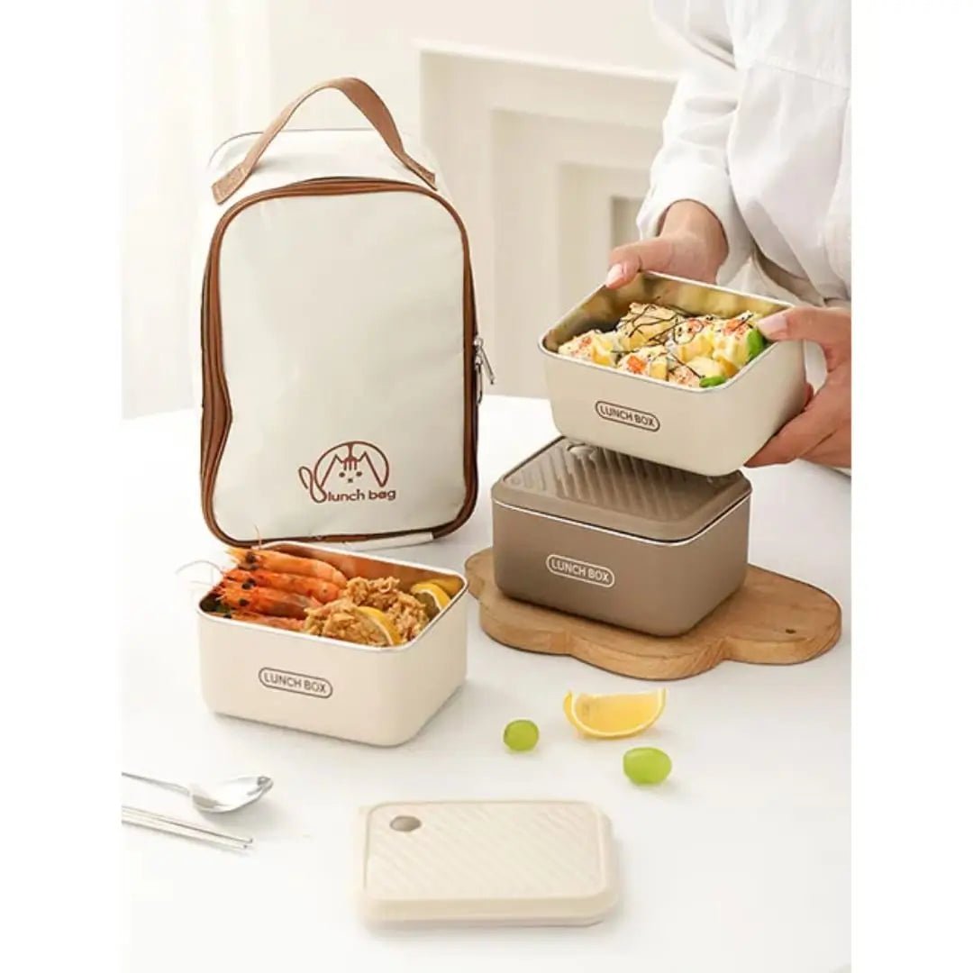 4 - in - 1 Lunch Box Set – 3 - Tier Bento Containers with Insulated Bag, 700ml Each, Microwave Safe - enkajihomestore
