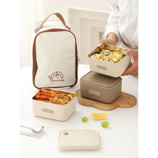 4 - in - 1 Lunch Box Set – 3 - Tier Bento Containers with Insulated Bag, 700ml Each, Microwave Safe - enkajihomestore