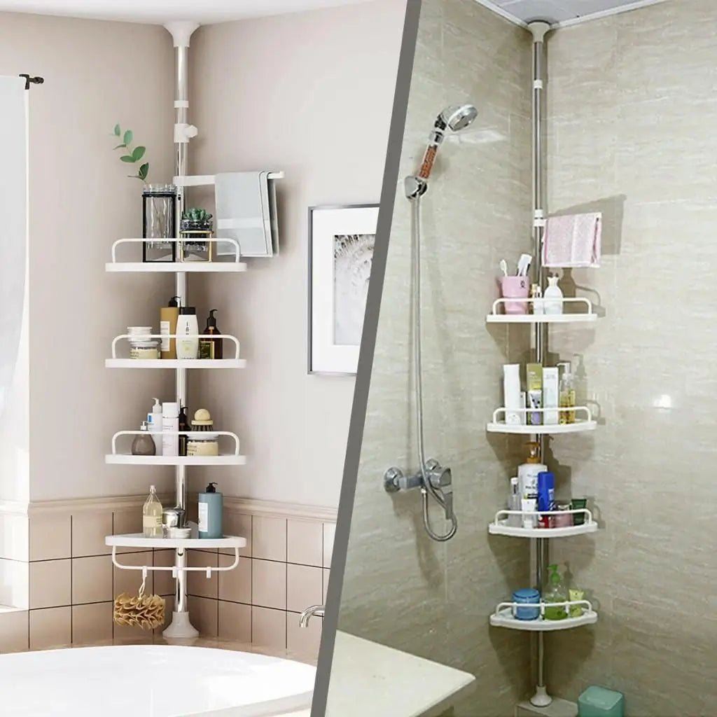 4 - Tier Corner Shower Caddy – Tension Pole Bathroom Organiser, No Drilling Required - enkajihomestore
