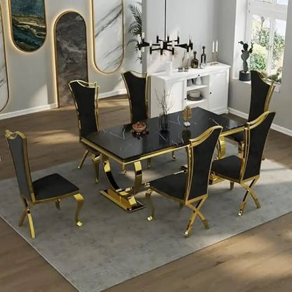 6 Seater Marble Dining Table Set – Modern Luxury Dining Room Furniture - enkajihomestore
