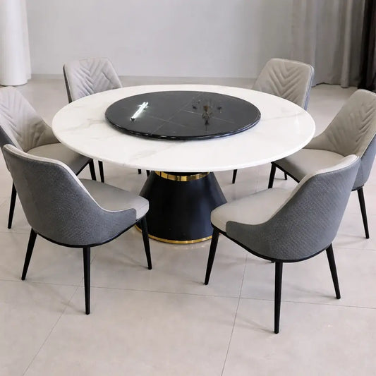 Round Marble Dining Table with Lazy Susan – Luxury Style Circular Kitchen Table