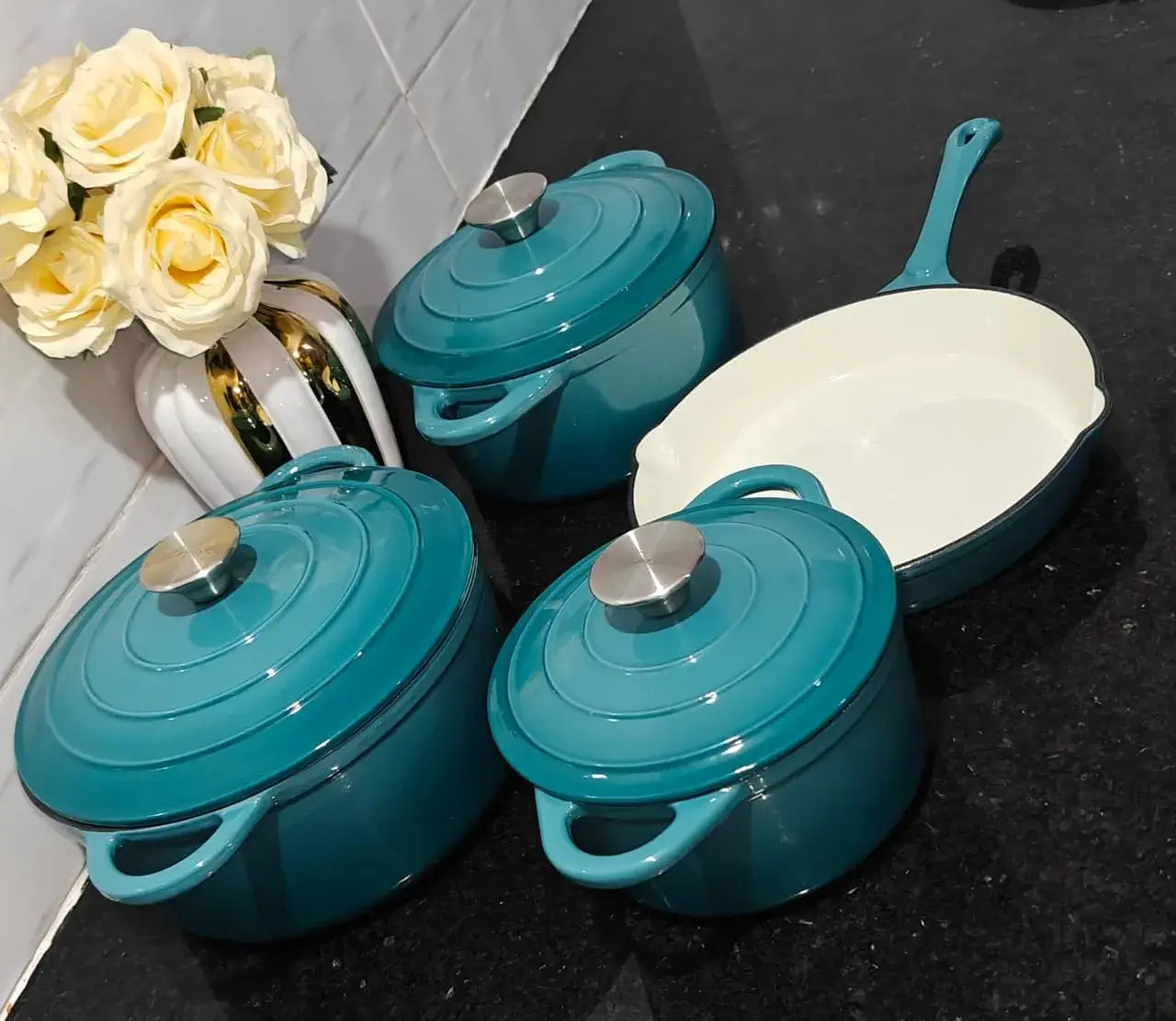 Enameled Cast Iron Cookware Set – Heavy Duty Cooking Pots & Pans