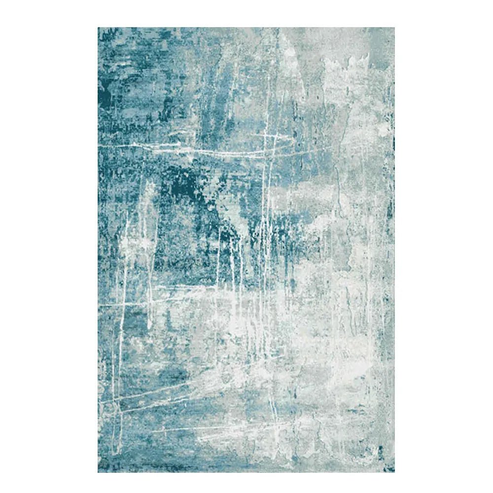 Abstract Watercolour Area Rug 200×290cm – Teal and Grey Distressed Floor Rug for Living Room and Bedroom - enkajihomestore