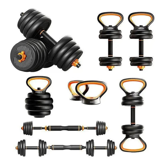 Adjustable Dumbbells Set with Barbell and Kettlebell – 30kg 6 - in - 1 Free Weights Kit - enkajihomestore