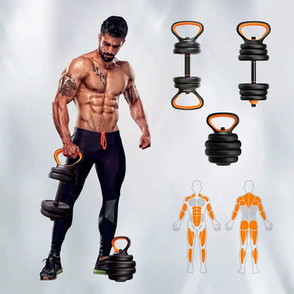 Adjustable Dumbbells Set with Barbell and Kettlebell – 30kg 6 - in - 1 Free Weights Kit - enkajihomestore