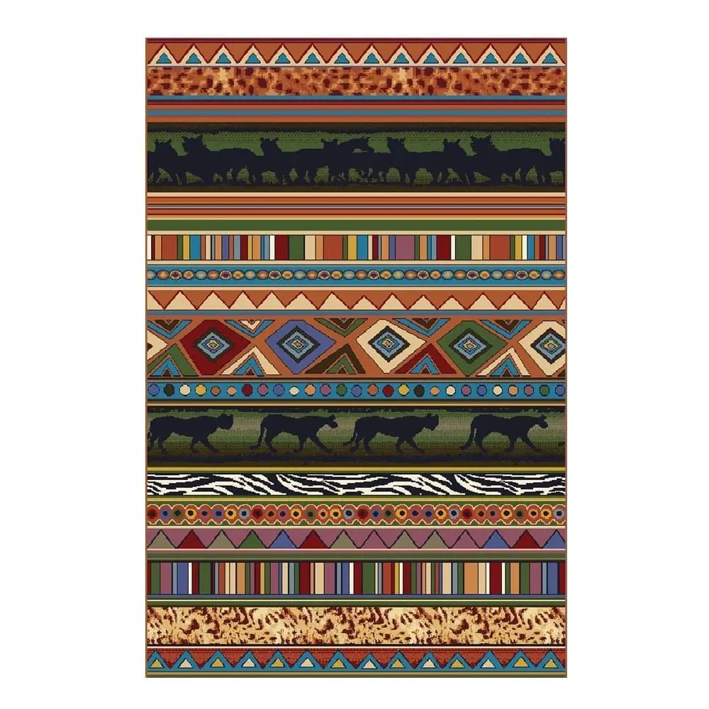 African Safari Stripe Area Rug 200×290cm – Multicolour Wildlife and Tribal Pattern Floor Rug - enkajihomestore