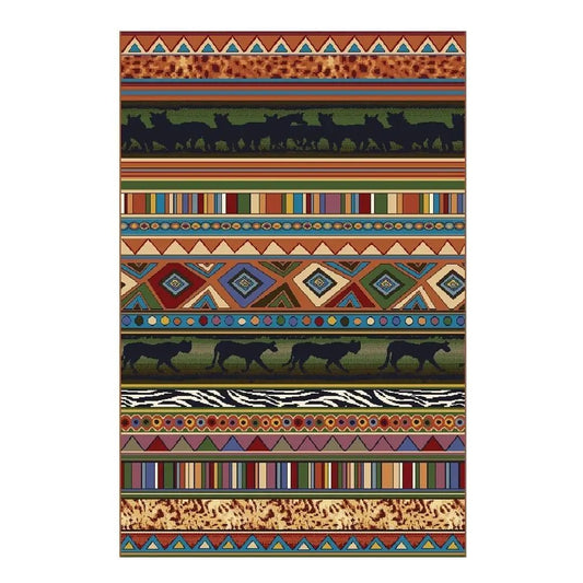 African Safari Stripe Area Rug 200×290cm – Multicolour Wildlife and Tribal Pattern Floor Rug - enkajihomestore
