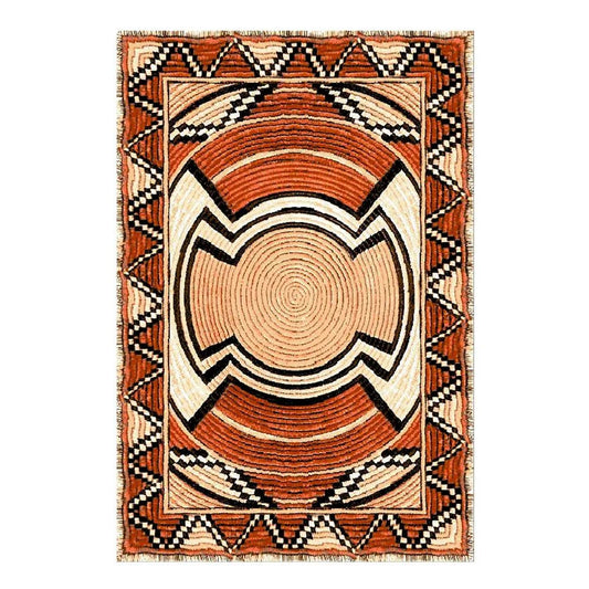 African Tribal Pattern Area Rug 200×290cm – Boho Medallion Floor Rug with Fringe Border - enkajihomestore