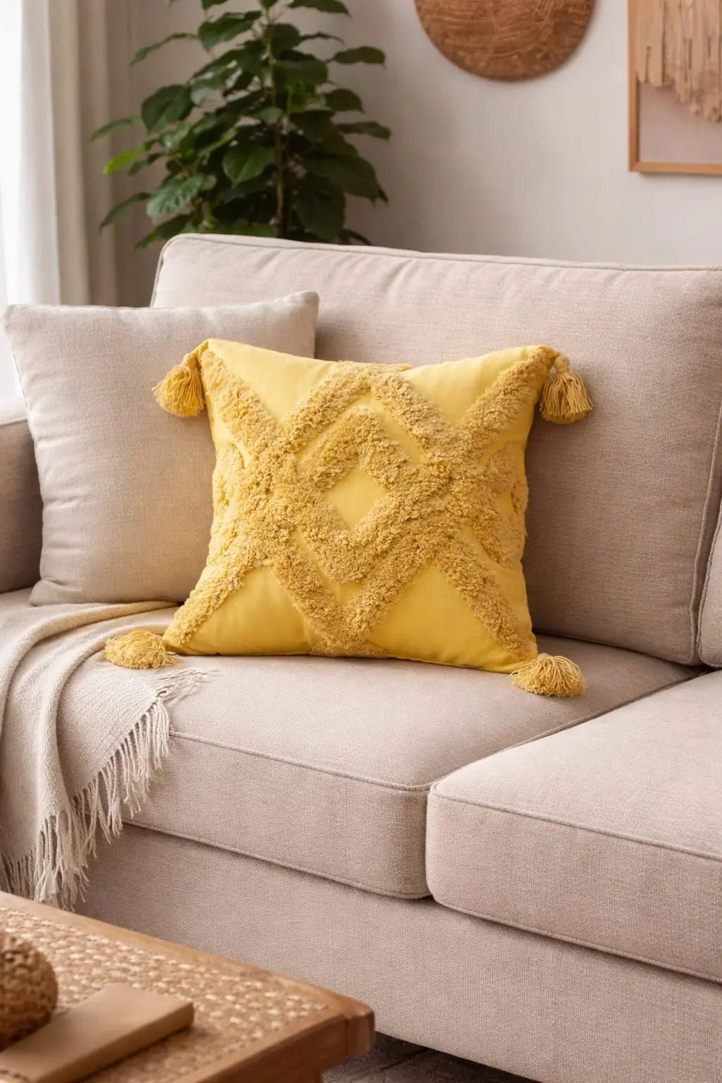 Boho Tufted Cushion Cover with Tassels – Spiral Embroidered Throw Pillow Cover for Sofa and Bedroom - enkajihomestore