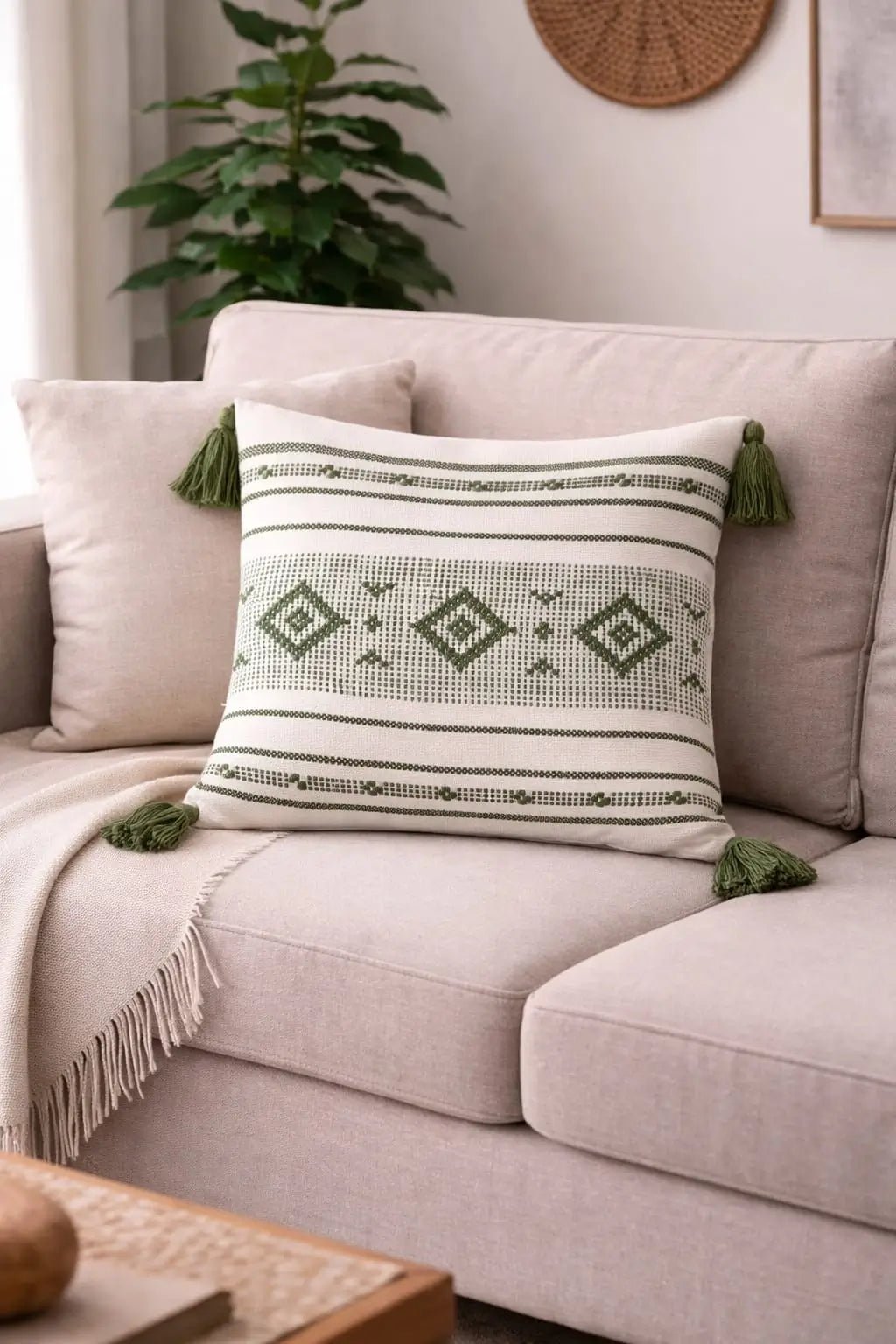 Boho Tufted Cushion Cover with Tassels – Spiral Embroidered Throw Pillow Cover for Sofa and Bedroom - enkajihomestore