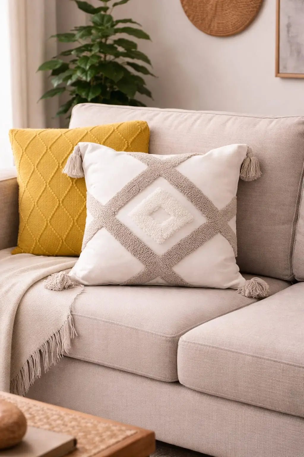 Boho Tufted Cushion Cover with Tassels – Spiral Embroidered Throw Pillow Cover for Sofa and Bedroom - enkajihomestore