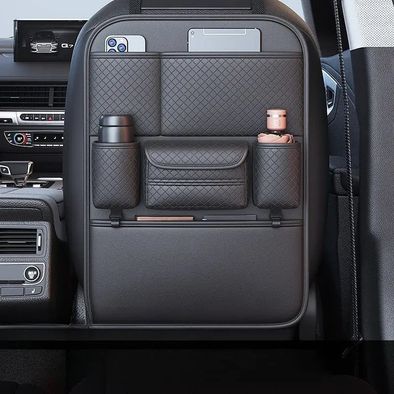 Car Seat Back Organizer 60x43cm – PU Leather Multi - Pocket Storage with Foldable Tray - enkajihomestore