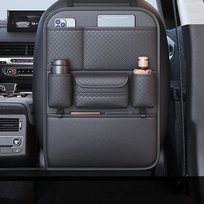 Car Seat Back Organizer 60x43cm – PU Leather Multi - Pocket Storage with Foldable Tray - enkajihomestore