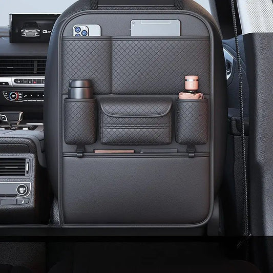 Car Seat Back Organizer 60x43cm – PU Leather Multi - Pocket Storage with Foldable Tray - enkajihomestore