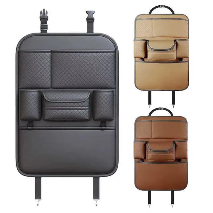Car Seat Back Organizer 60x43cm – PU Leather Multi - Pocket Storage with Foldable Tray - enkajihomestore