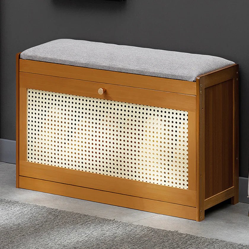 Entryway Shoe Storage Bench with Flip Drawer and Cushion Seat - enkajihomestore