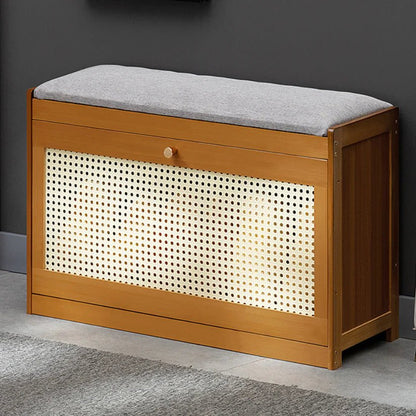 Entryway Shoe Storage Bench with Flip Drawer and Cushion Seat - enkajihomestore