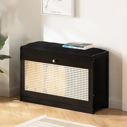 Entryway Shoe Storage Bench with Flip Drawer and Cushion Seat - enkajihomestore