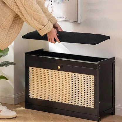 Entryway Shoe Storage Bench with Flip Drawer and Cushion Seat - enkajihomestore