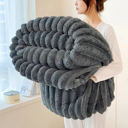 Faux Rabbit Fur Throw Blanket – Luxury Ribbed Plush Blanket for Sofa, Bed and Home - enkajihomestore