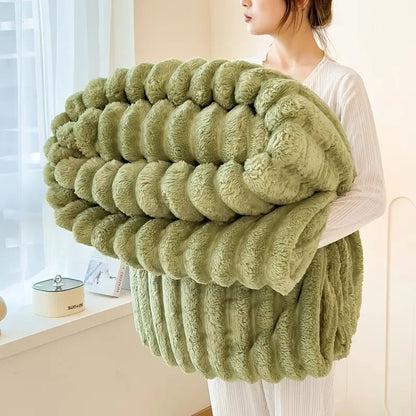 Faux Rabbit Fur Throw Blanket – Luxury Ribbed Plush Blanket for Sofa, Bed and Home - enkajihomestore