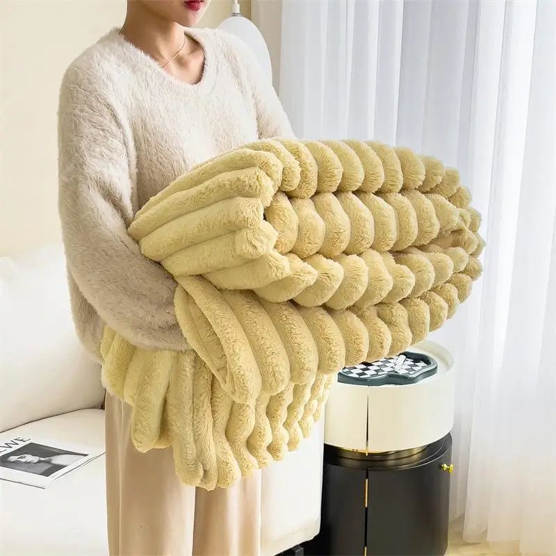 Faux Rabbit Fur Throw Blanket – Luxury Ribbed Plush Blanket for Sofa, Bed and Home - enkajihomestore