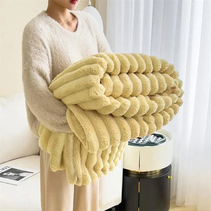 Faux Rabbit Fur Throw Blanket – Luxury Ribbed Plush Blanket for Sofa, Bed and Home - enkajihomestore